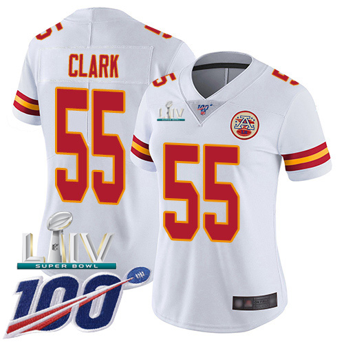 Kansas City Chiefs Nike 55 Frank Clark White Super Bowl LIV 2020 Women Stitched NFL 100th Season Vapor Untouchable Limited Jersey